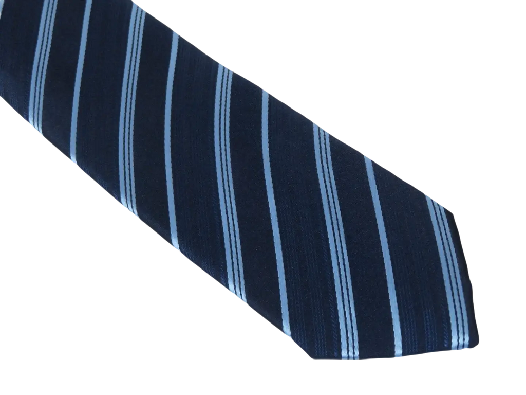 Mens Narrow Tie/Hankie Set Woven Vito Rofolo VTR-102 Navy Blue Stripe