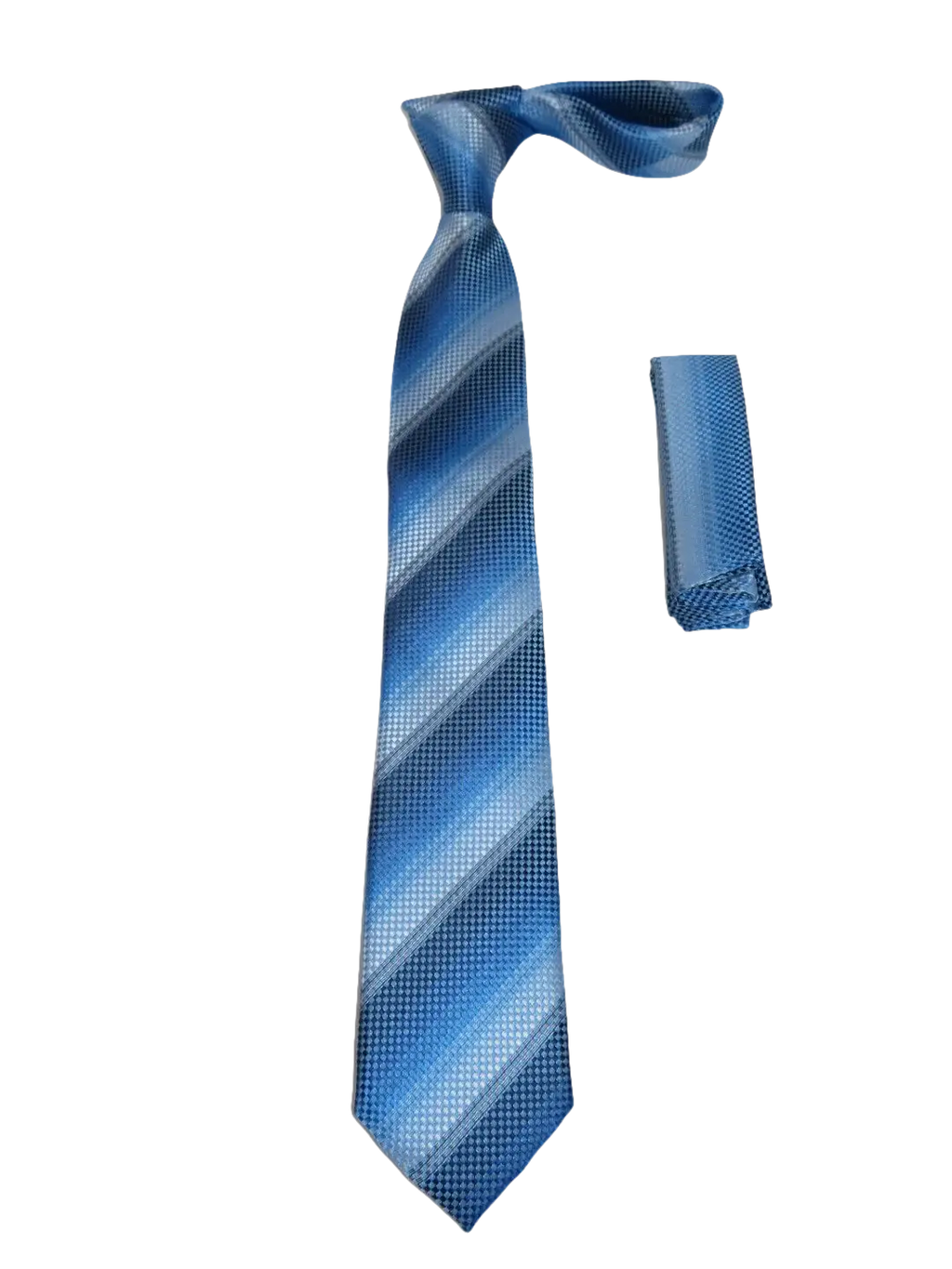 Mens Narrow Tie/Hankie Set Woven Vito Rofolo VTR-103 Blue Pique Stripe