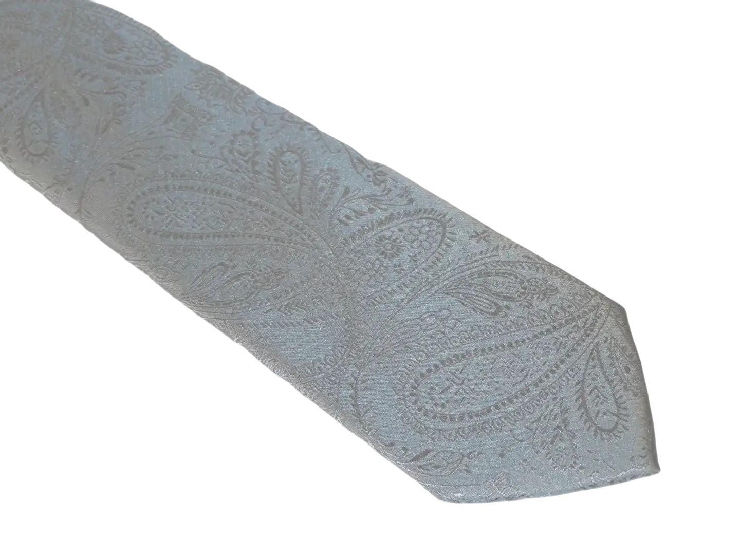 Mens Narrow Tie/Hankie Set Woven Vito Rofolo VTR-104 Silver Gray Paisley