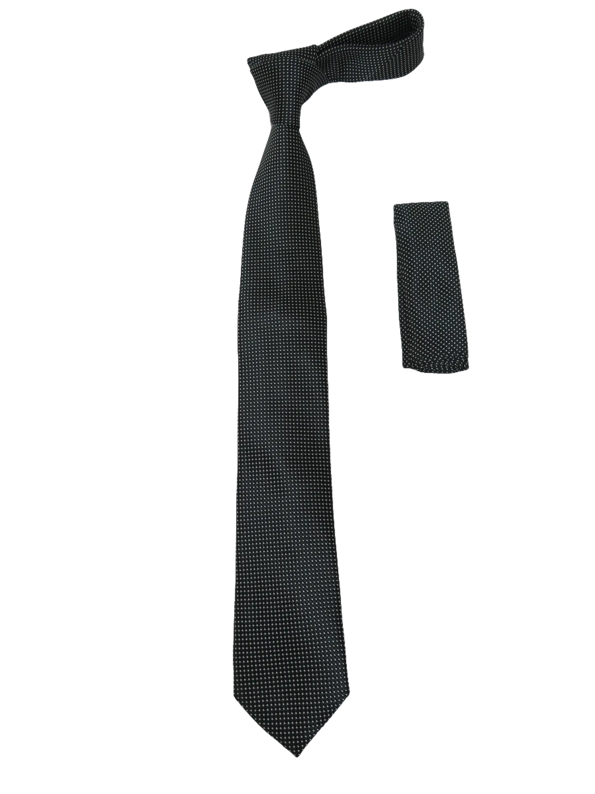 Mens Narrow Tie/Hankie Set Woven Vito Rofolo VTR-105 Black White Dots