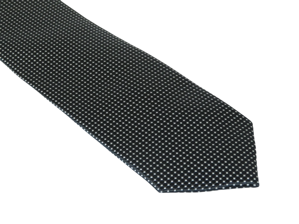 Mens Narrow Tie/Hankie Set Woven Vito Rofolo VTR-105 Black White Dots