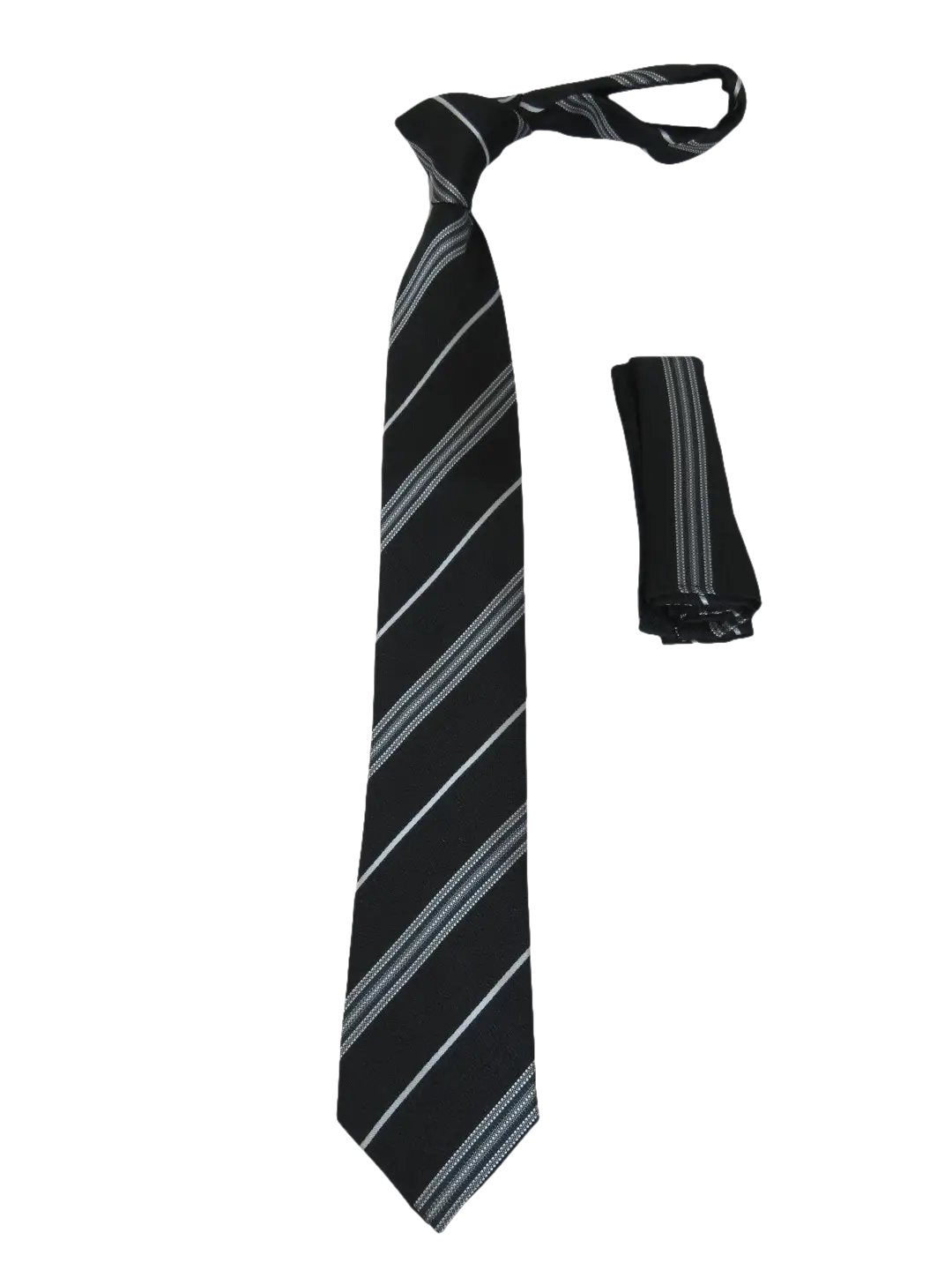 Mens Narrow Tie/Hankie Set Woven Vito Rofolo VTR-107 Black White Stripe