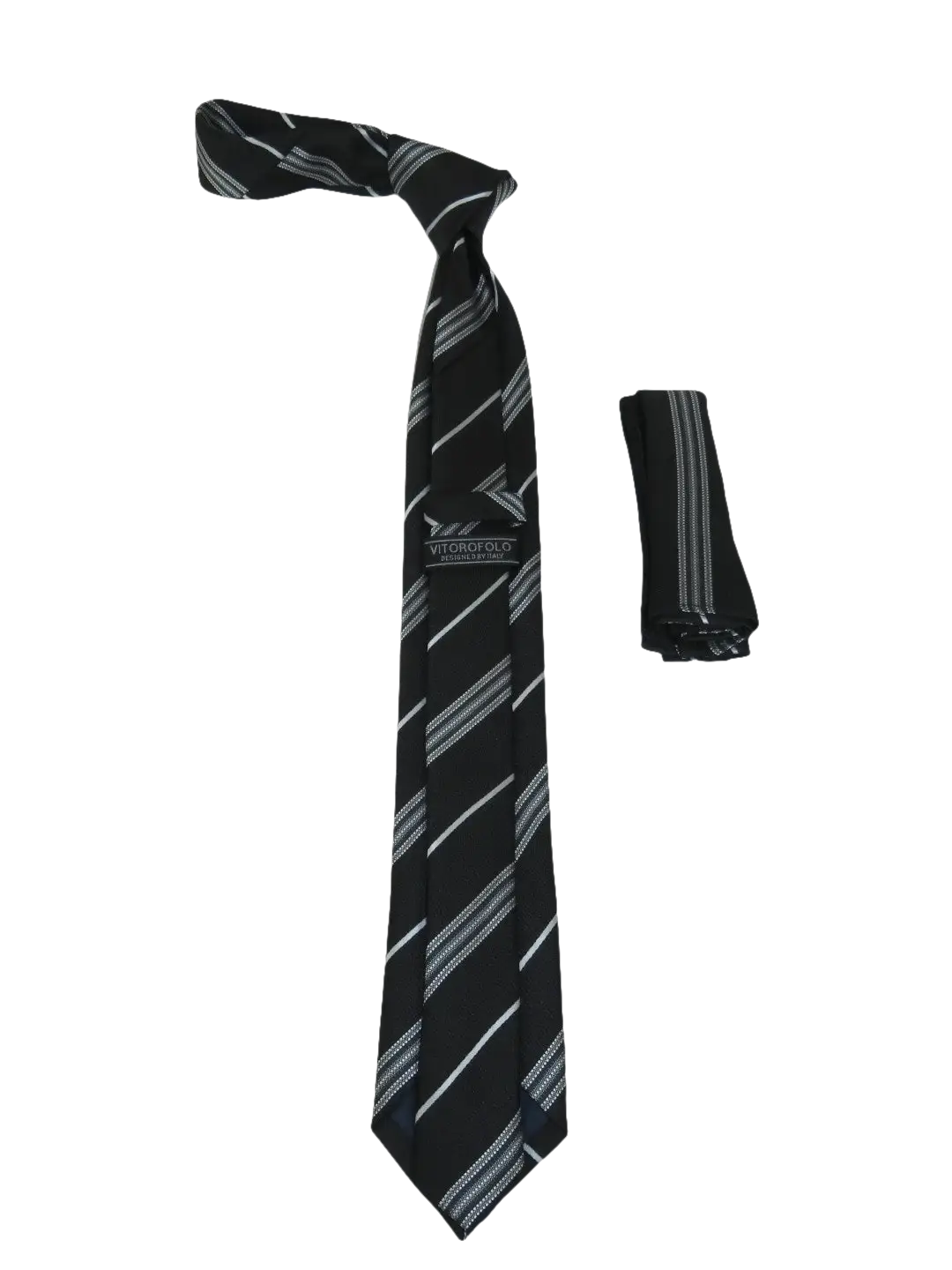 Mens Narrow Tie/Hankie Set Woven Vito Rofolo VTR-107 Black White Stripe