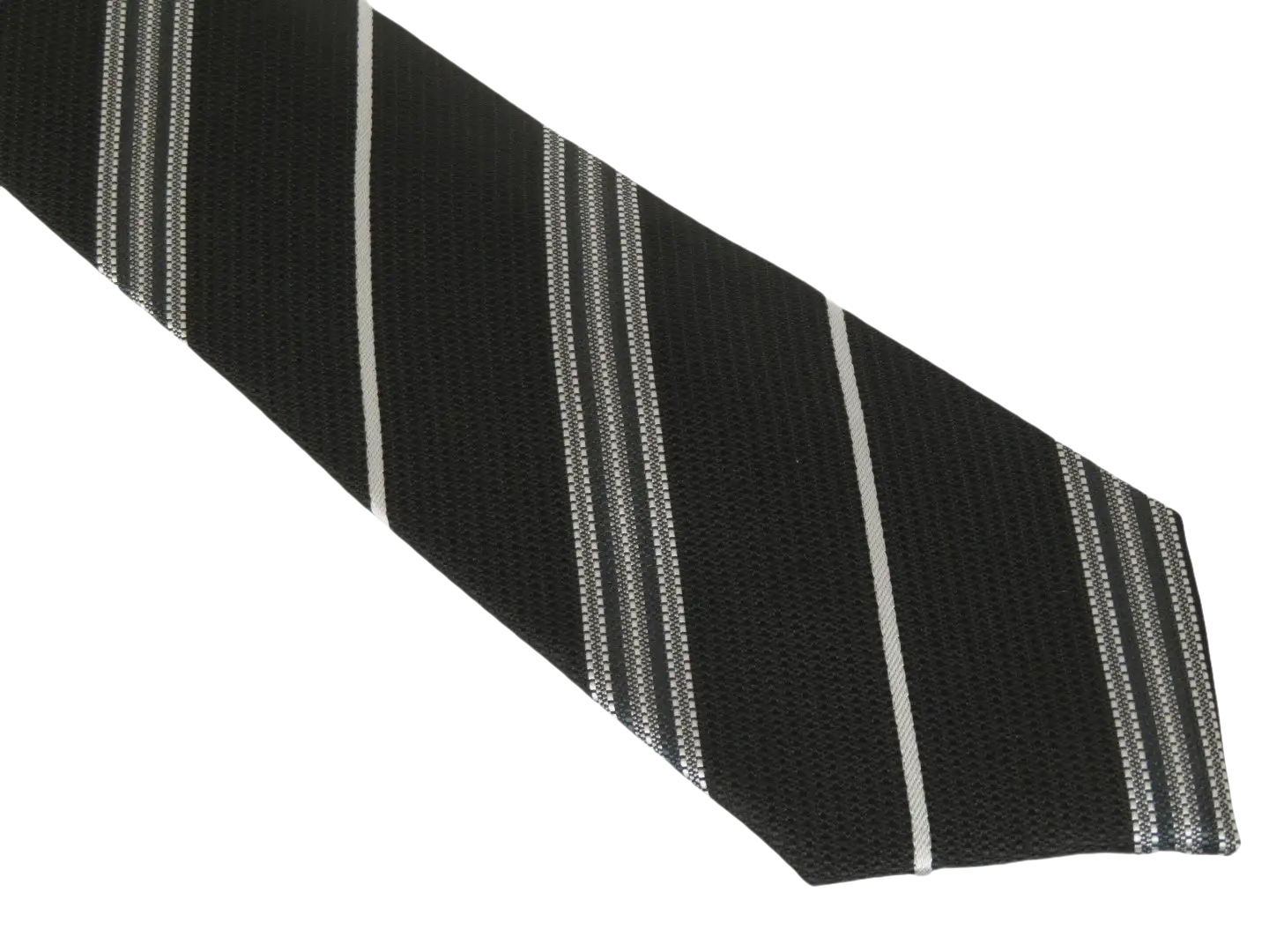 Mens Narrow Tie/Hankie Set Woven Vito Rofolo VTR-107 Black White Stripe