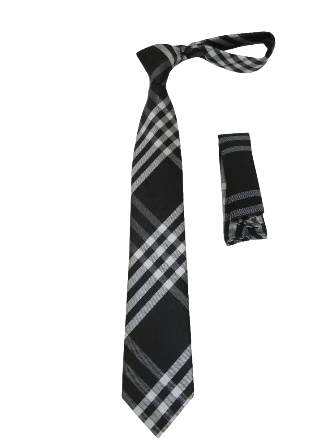 Mens Narrow Tie/Hankie Set Woven Vito Rofolo VTR-108 Black White Plaid