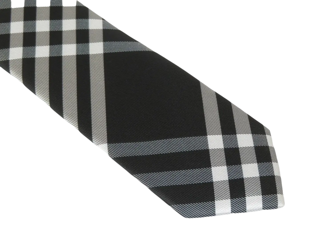 Mens Narrow Tie/Hankie Set Woven Vito Rofolo VTR-108 Black White Plaid