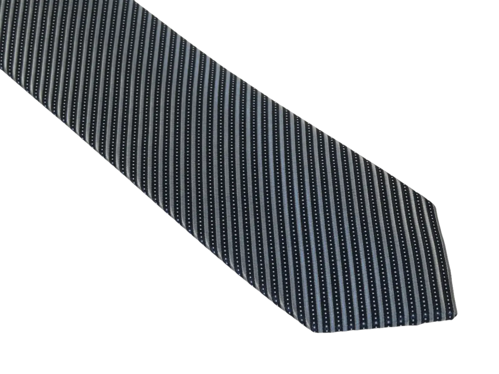 Mens Narrow Tie/Hankie Set Woven Vito Rofolo VTR-110 Black Gray Stripe