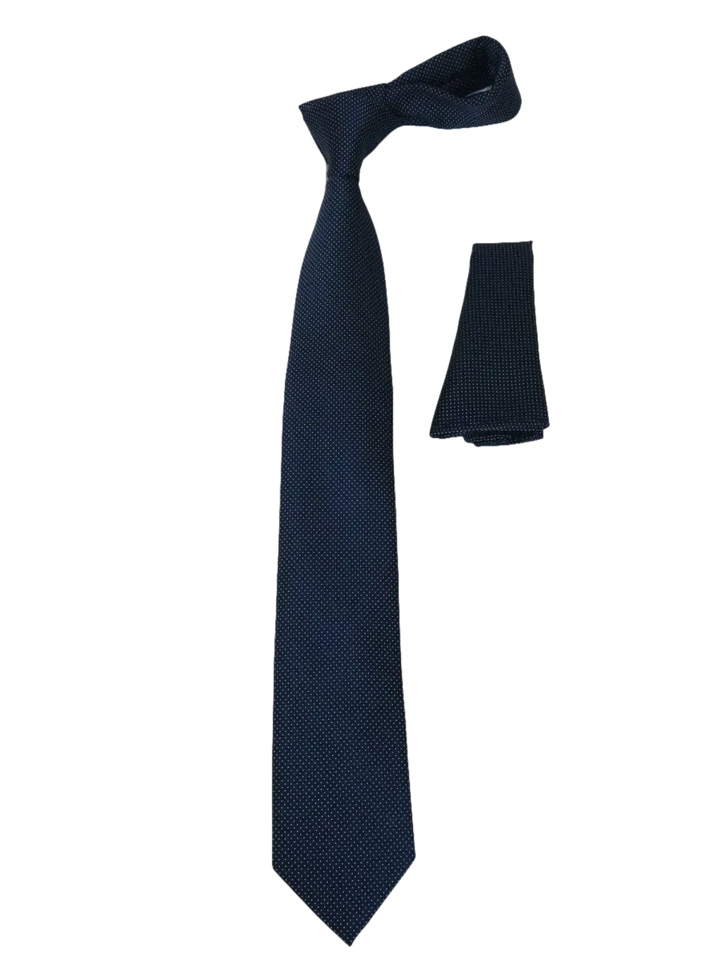 Mens Narrow Tie/Hankie Set Woven Vito Rofolo VTR-112 Navy White Dots