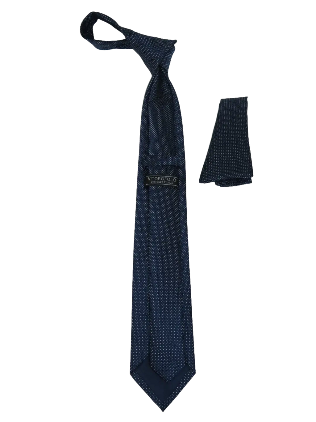 Mens Narrow Tie/Hankie Set Woven Vito Rofolo VTR-112 Navy White Dots