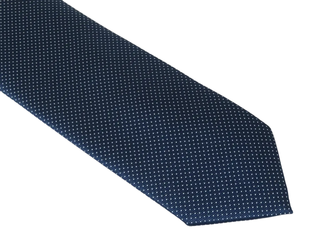 Mens Narrow Tie/Hankie Set Woven Vito Rofolo VTR-112 Navy White Dots