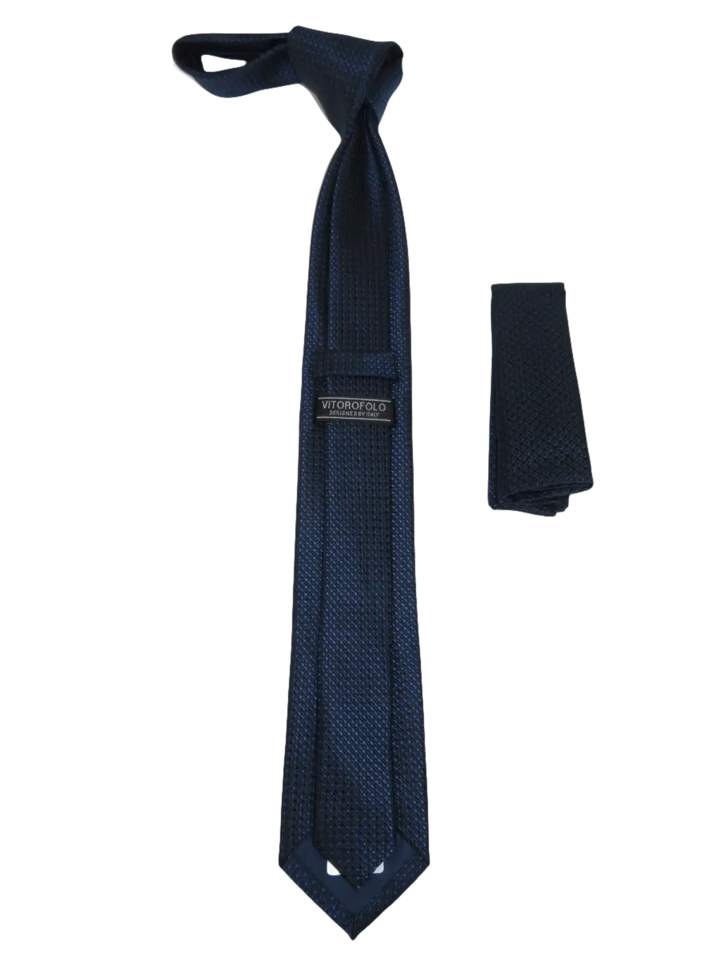 Mens Narrow Tie/Hankie Set Woven Vito Rofolo VTR-113 Navy Blue Dots