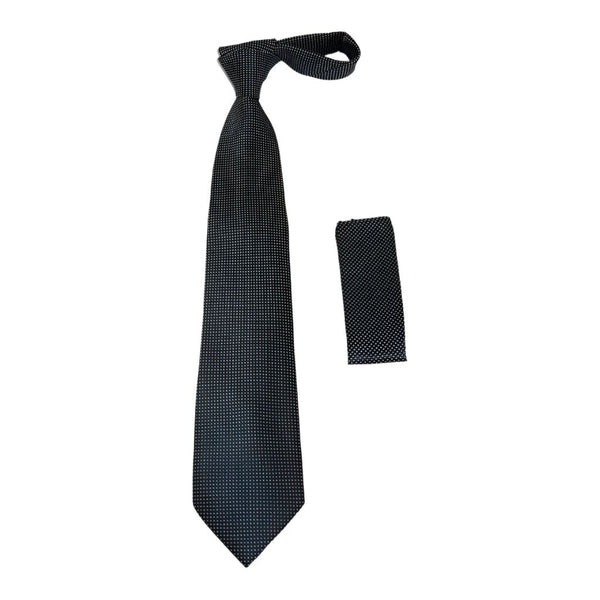 Men's Tie/Hankie Microfiber Silky Vito Rofolo by J.Valintin VTR-85 Black White