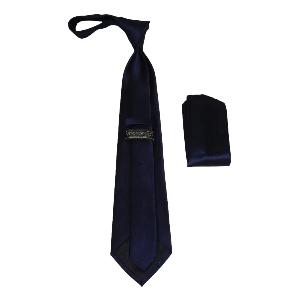 Men's Tie/Hankie Microfiber Silky Vito Rofolo by J.Valintin VTR-89 Navy Blue