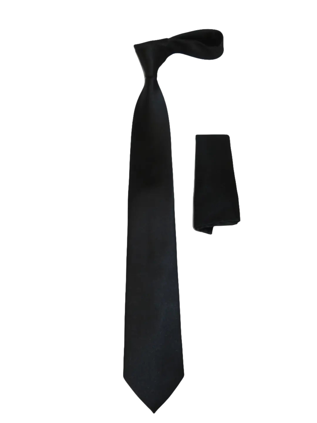 Mens Narrow Tie/Hankie Set Microfiber Silky Vito Rofolo VTR-90 Solid Black