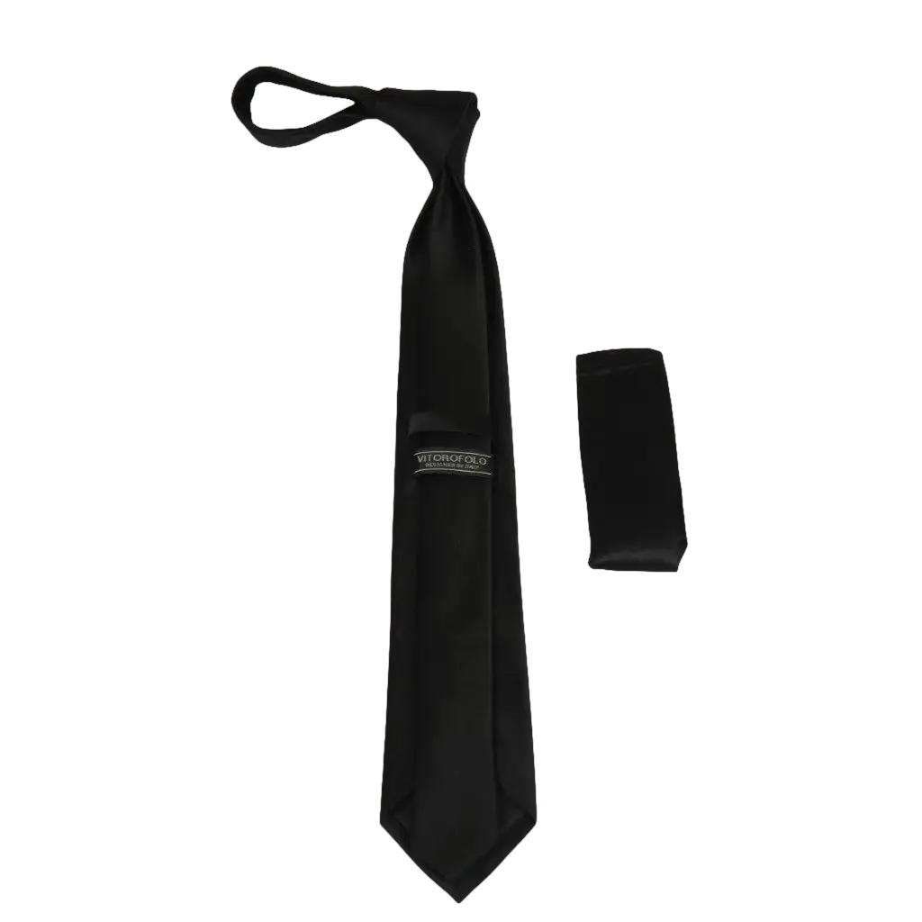 Mens Narrow Tie/Hankie Set Microfiber Silky Vito Rofolo VTR-90 Solid Black