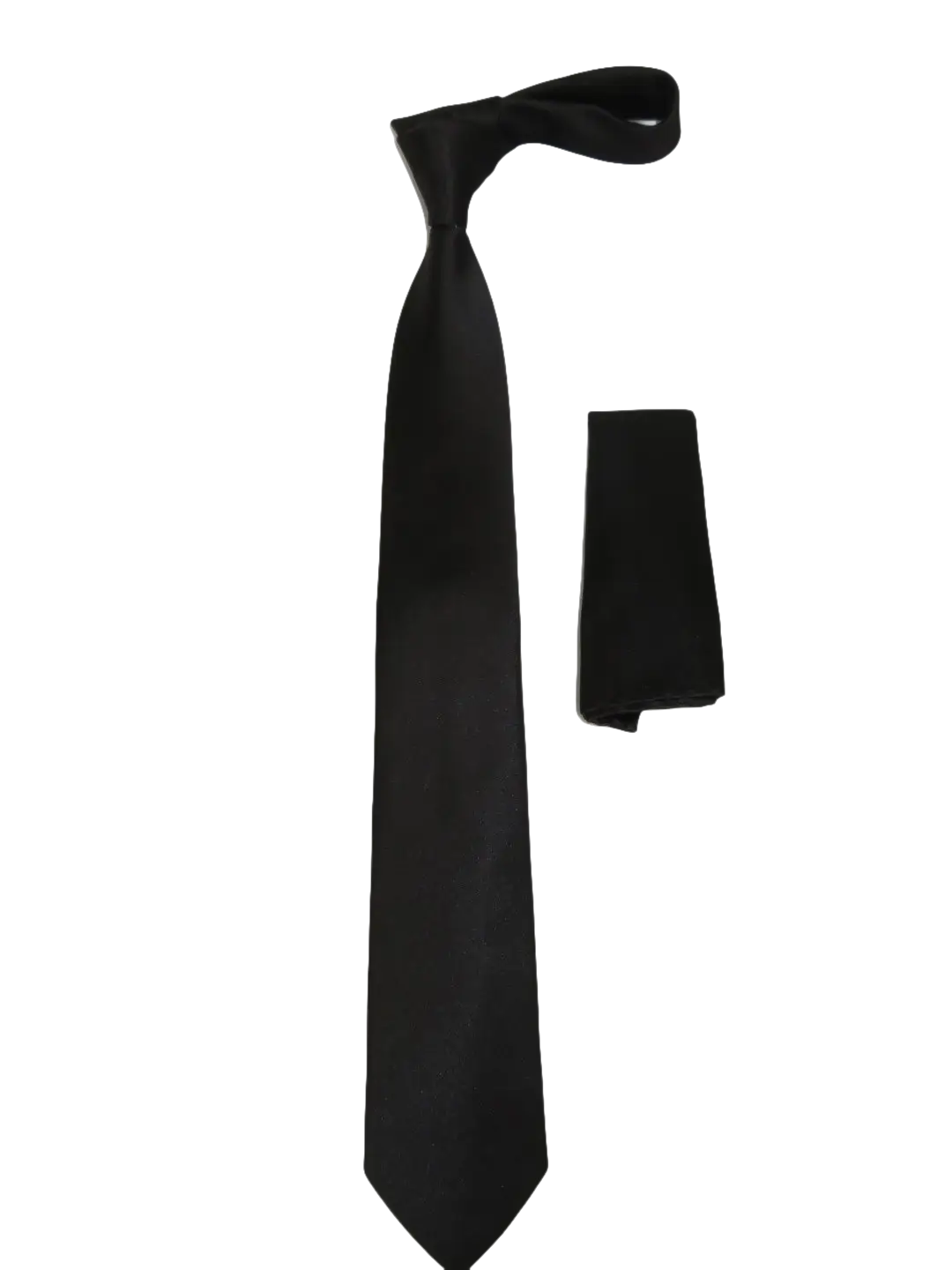 Mens Narrow Tie/Hankie Set Microfiber Silky Vito Rofolo VTR-90 Solid Black