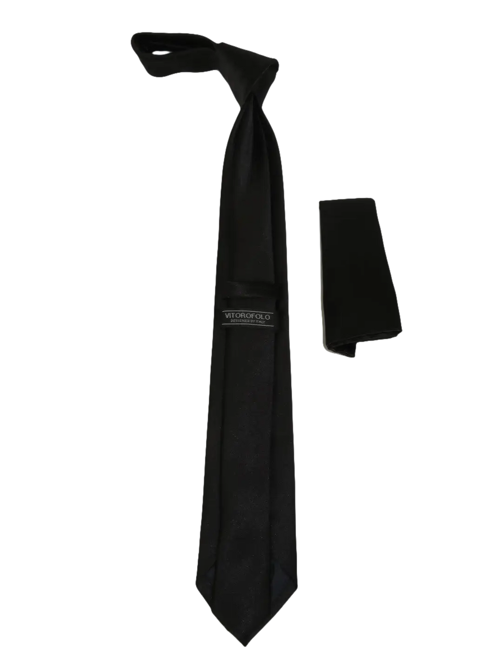 Mens Narrow Tie/Hankie Set Microfiber Silky Vito Rofolo VTR-90 Solid Black