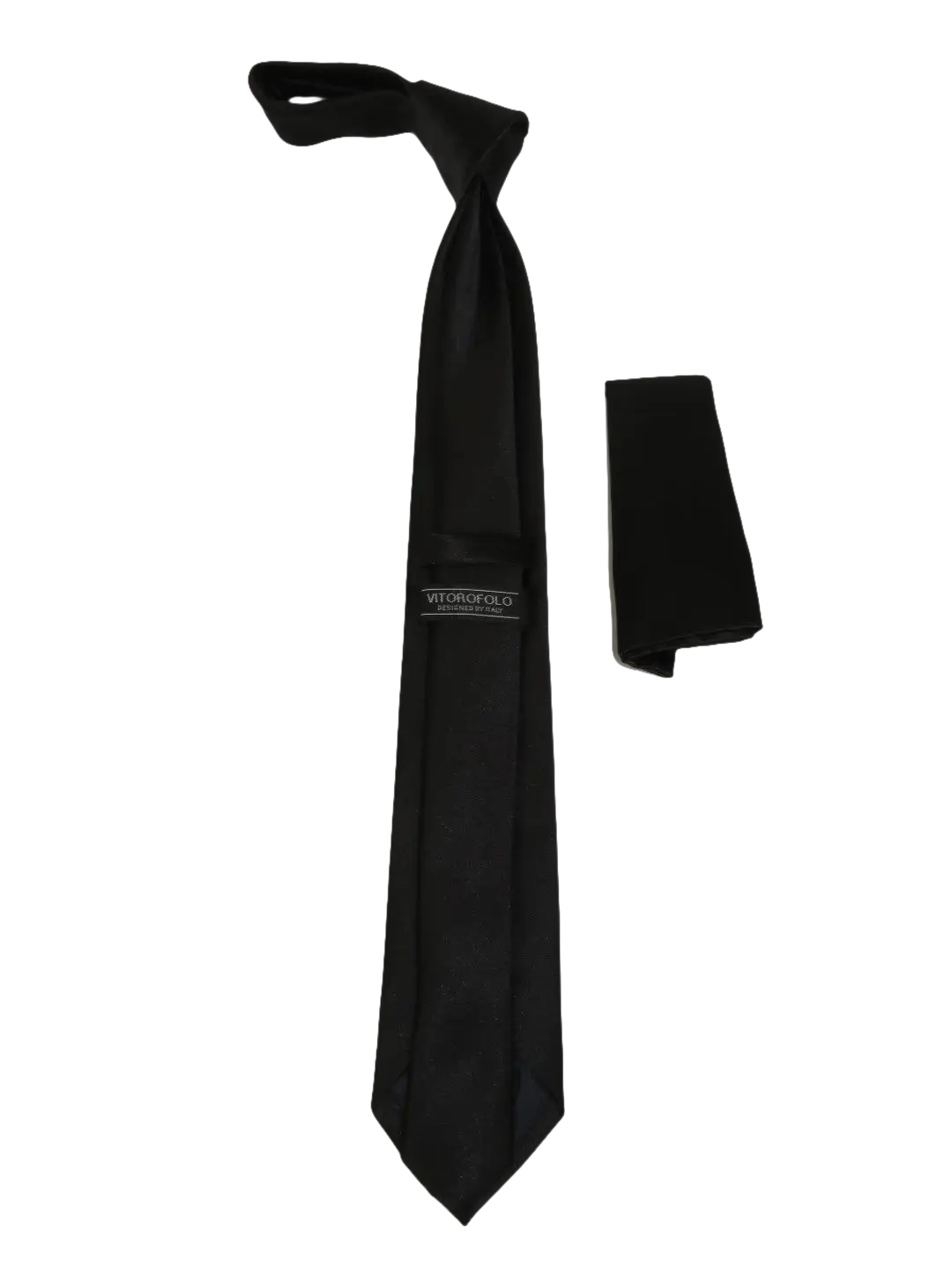 Mens Narrow Tie/Hankie Set Microfiber Silky Vito Rofolo VTR-90 Solid Black