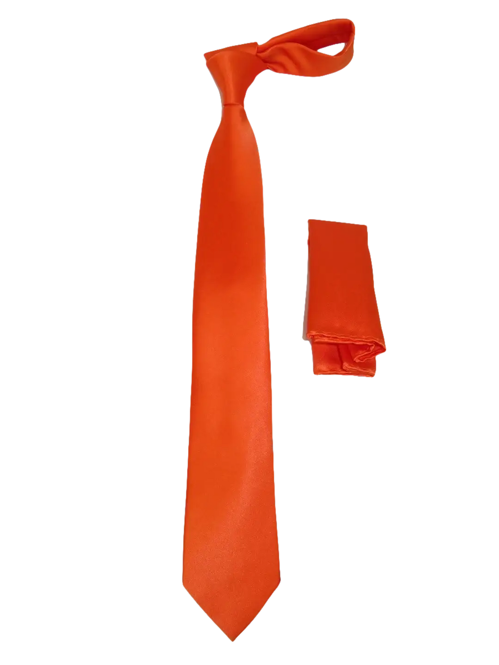 Mens Narrow Tie/Hankie Set Satin Silky Vito Rofolo VTR-93 Solid Orange
