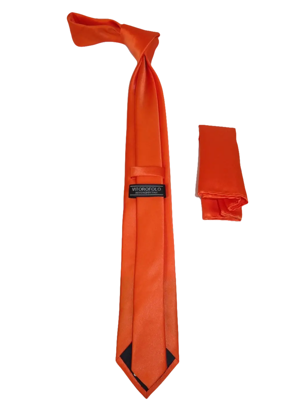 Mens Narrow Tie/Hankie Set Satin Silky Vito Rofolo VTR-93 Solid Orange