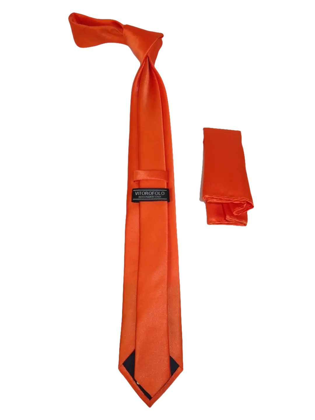 Mens Narrow Tie/Hankie Set Satin Silky Vito Rofolo VTR-93 Solid Orange