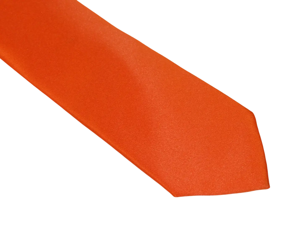 Mens Narrow Tie/Hankie Set Satin Silky Vito Rofolo VTR-93 Solid Orange
