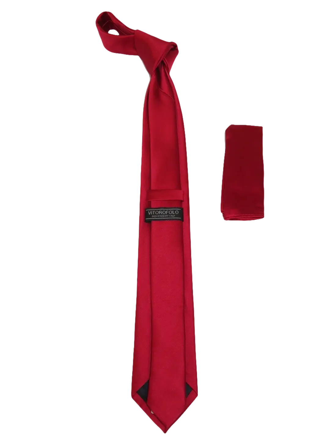 Mens Narrow Tie/Hankie Set Satin Silky Vito Rofolo VTR-94 Solid Red
