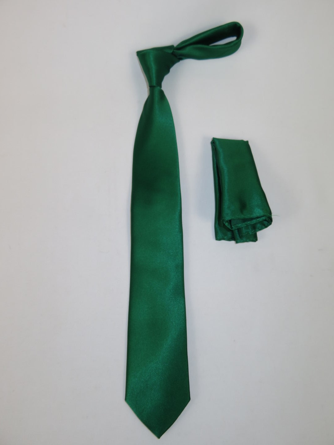 Mens Narrow Tie/Hankie Set Satin Silky Vito Rofolo VTR-95 Emerald Green