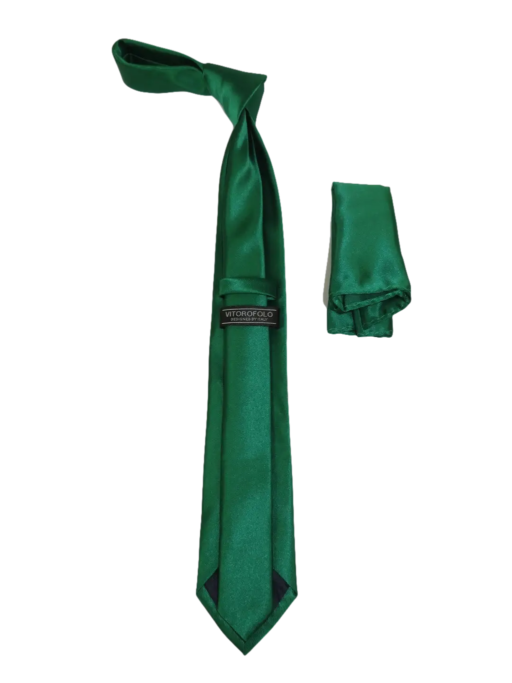 Mens Narrow Tie/Hankie Set Satin Silky Vito Rofolo VTR-95 Emerald Green