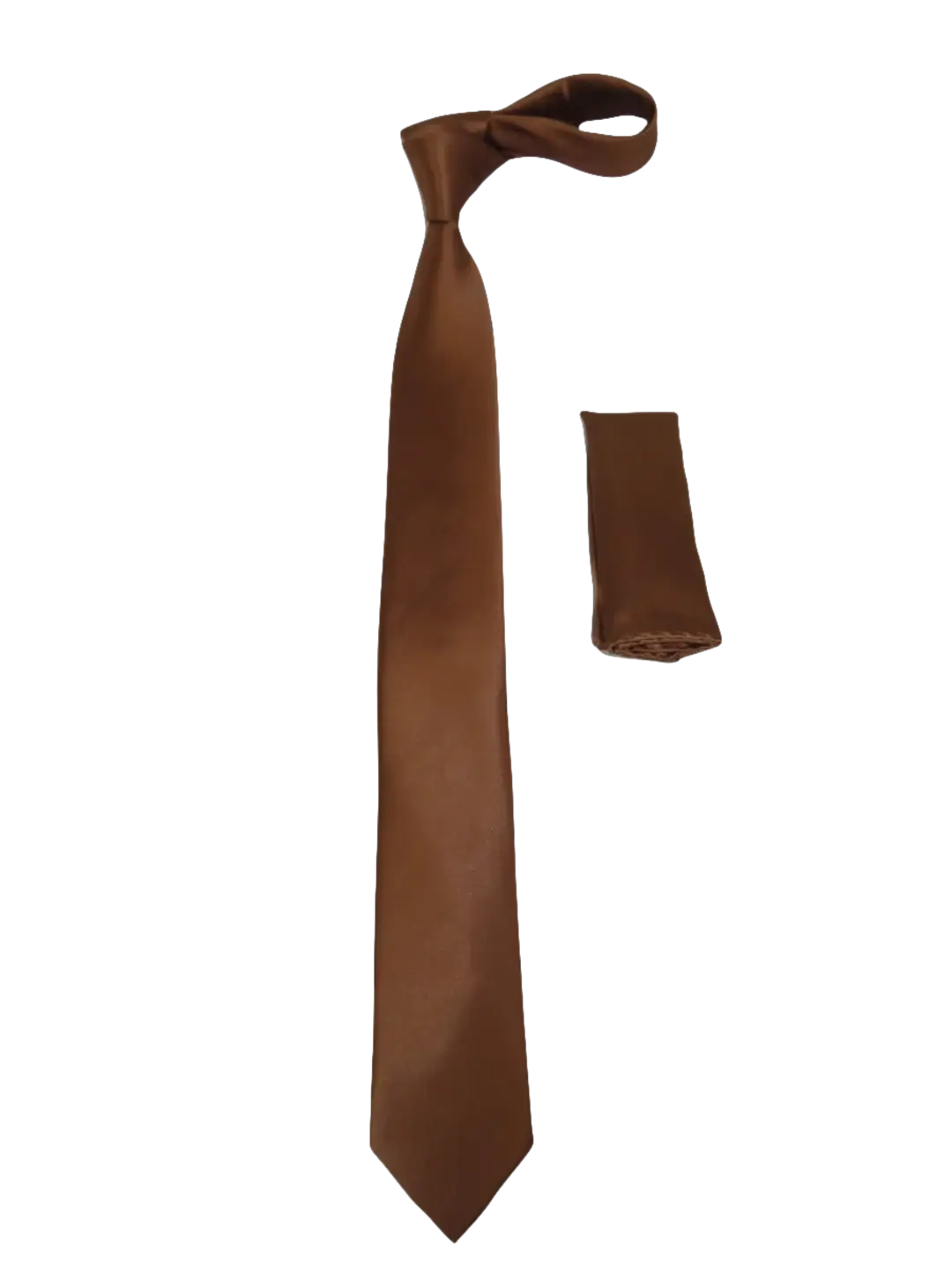 Mens Narrow Tie/Hankie Set Satin Silky Vito Rofolo VTR-96 Cognac Brown