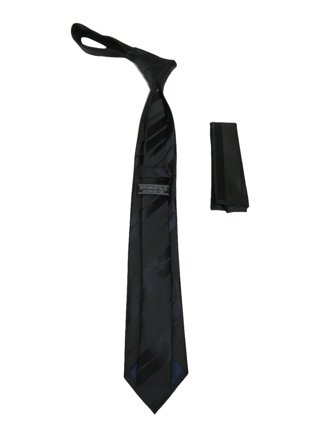 Mens Narrow Tie/Hankie Set Microfiber Silky Vito Rofolo VTR-97 Black Shadow