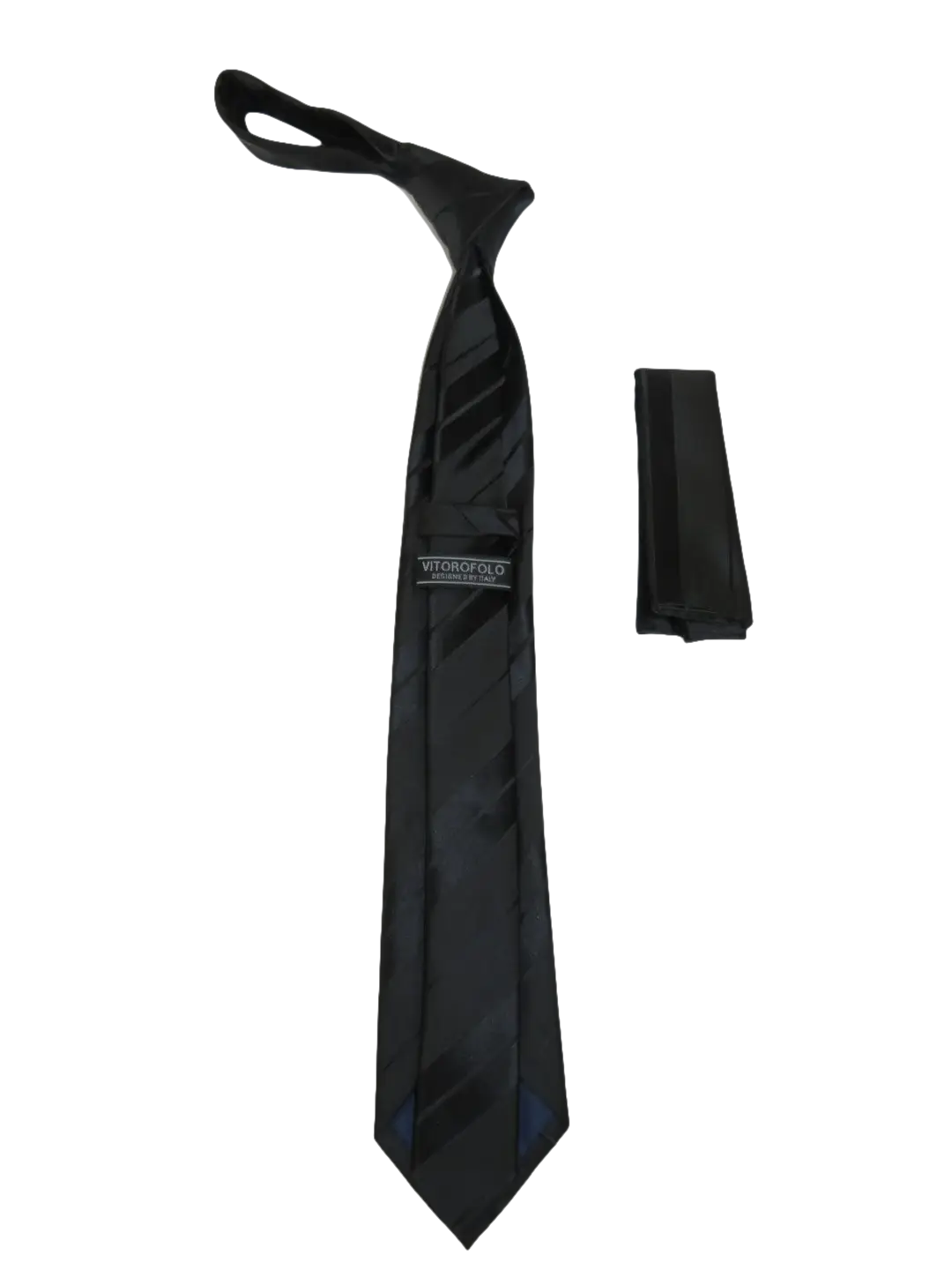 Mens Narrow Tie/Hankie Set Microfiber Silky Vito Rofolo VTR-97 Black Shadow