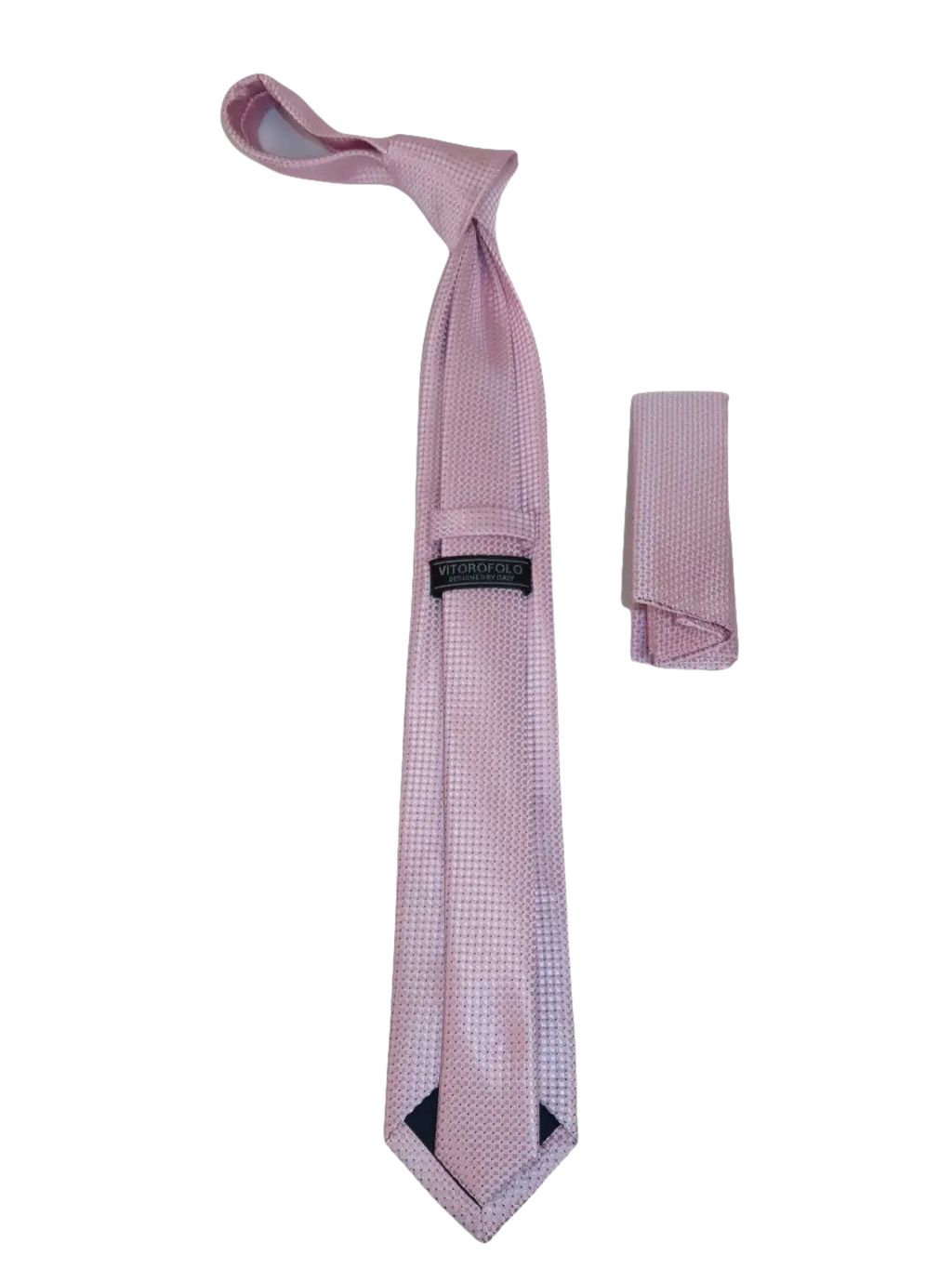 Mens Narrow Tie/Hankie Set Microfiber Silky Vito Rofolo VTR-98 Pink Dots