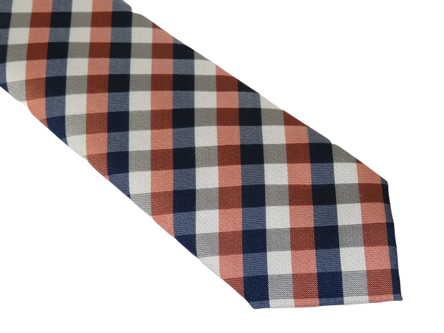 Mens Narrow Tie/Hankie Set Woven Vito Rofolo VTR-100 Rust Navy Checker