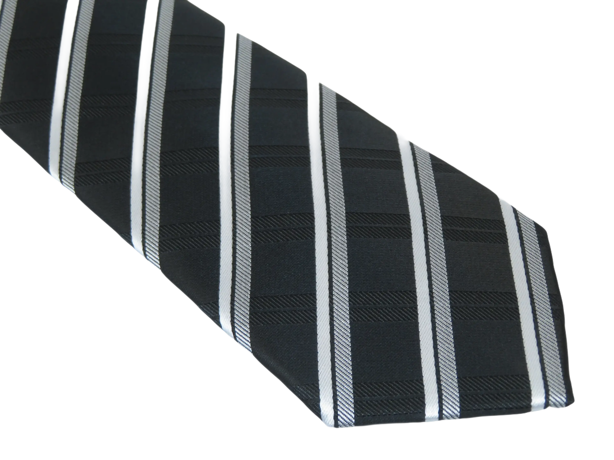Mens Narrow Tie/Hankie Set Woven Vito Rofolo VTR-106 Black White Stripe
