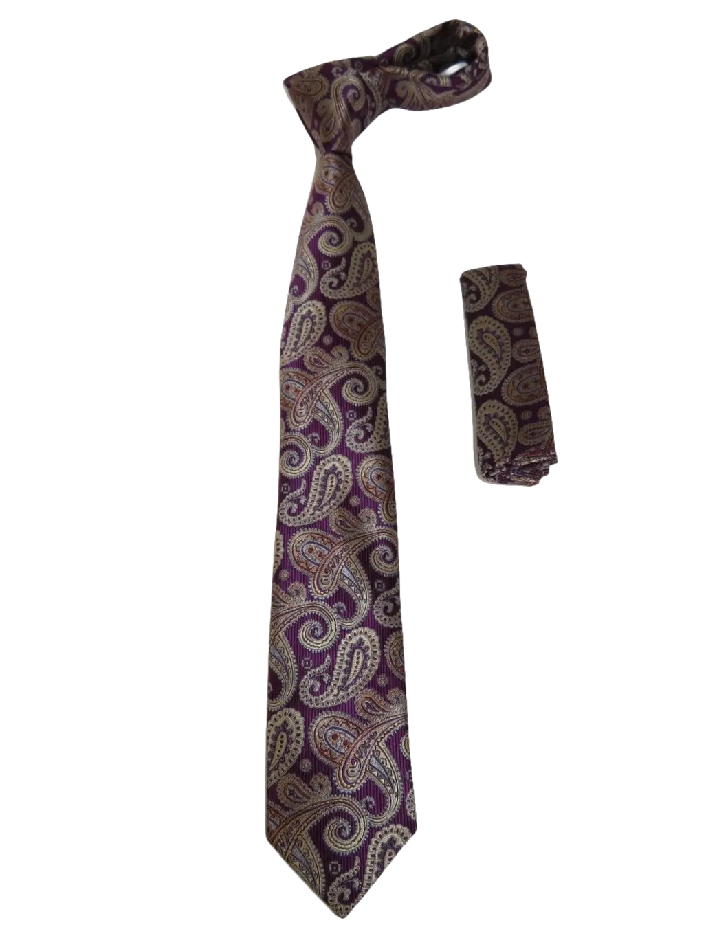Mens Narrow Tie/Hankie Set Woven Vito Rofolo VTR-111 Wine Tan Paisley