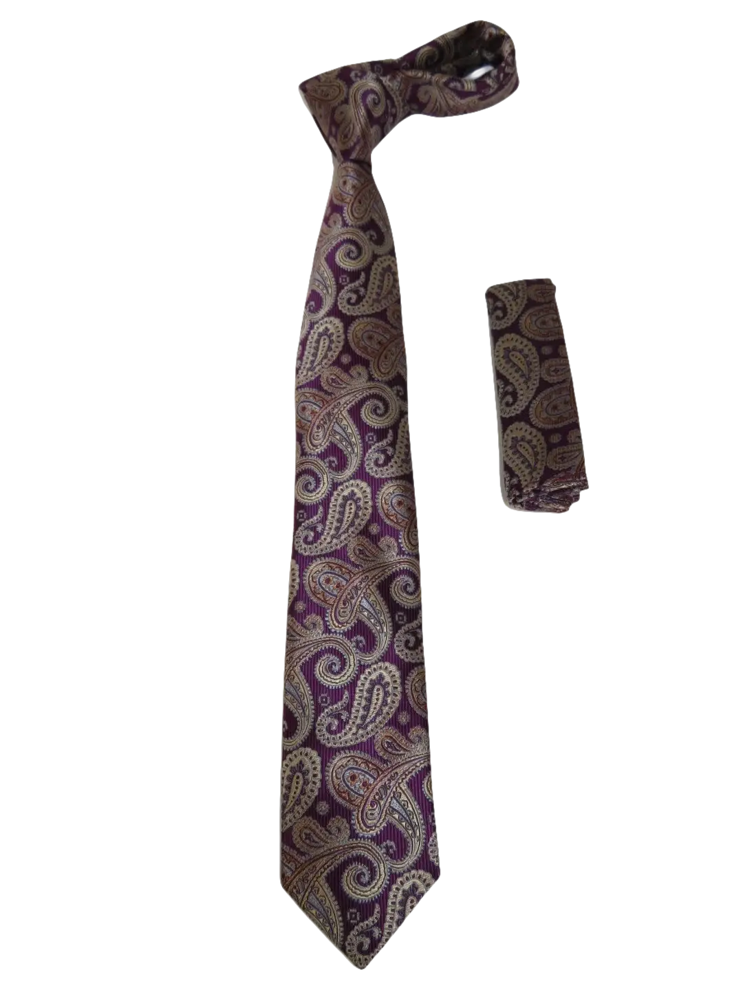 Mens Narrow Tie/Hankie Set Woven Vito Rofolo VTR-111 Wine Tan Paisley